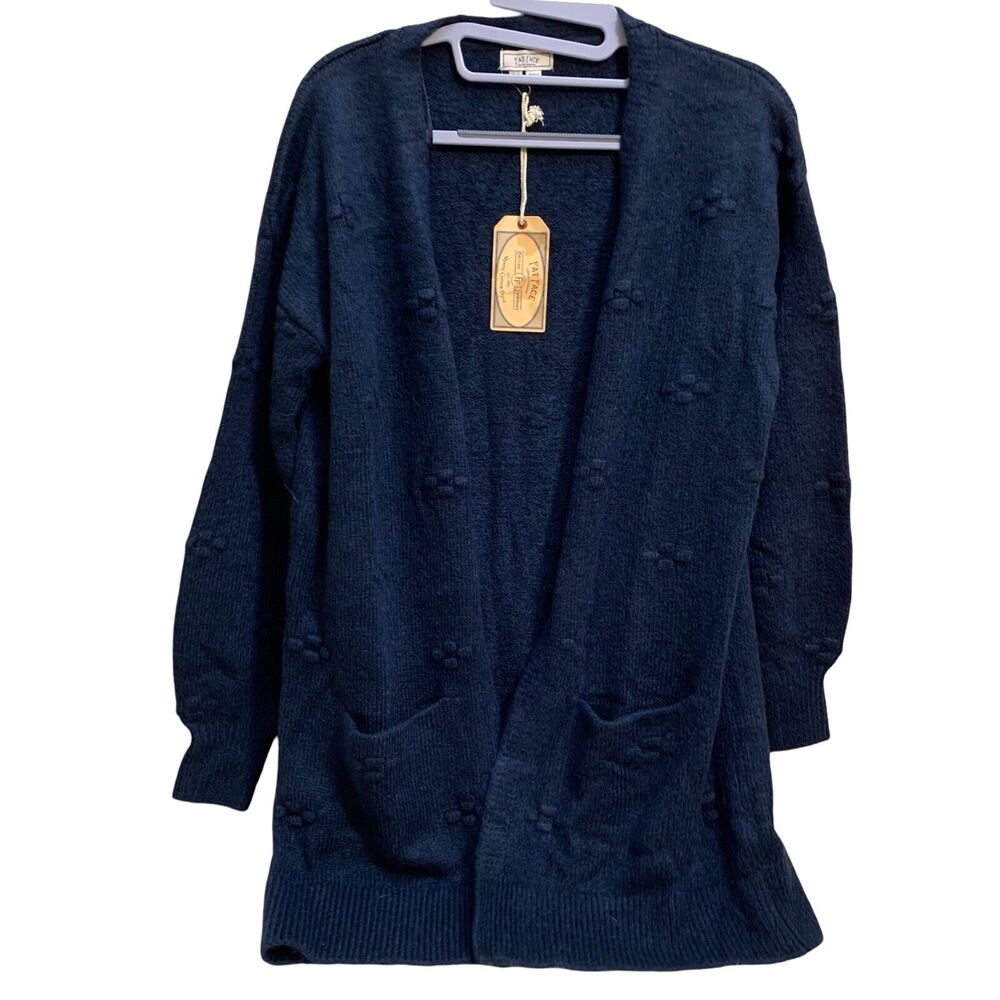 BOGO FREE! FAT FACE Womens BELLA BOBBLE Open Cardigan Sweater Sz 2 Navy Blue NWT